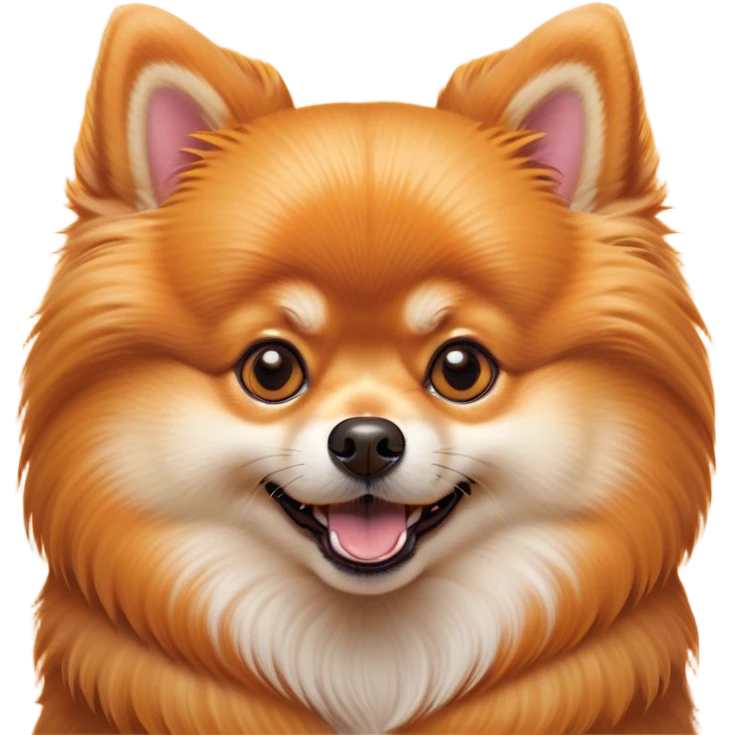 Cinematic Comical Orange Pomeranian Portrait Emoji, Head tilted dramatically with an exaggeratedly shocked or amused expression, featuring a glossy, fluffy orange Fur with a striking sheen, wide, expressive brown eyes filled with playful disbelief, Simplified yet hilariously expressive features, highly detailed, glowing with a slightly sassy glow, high shine, dramatic yet playful, stylized with an air of cheeky mischief, bright and endearing, soft glowing outline, capturing the essence of a spirited and over-the-top companion, so meme-worthy it feels like it could side-eye its way into internet fame instantly! emoji