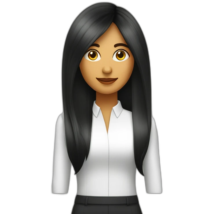 Thayri mujer conferencista morena pelo largo liso negro flequillo emoji