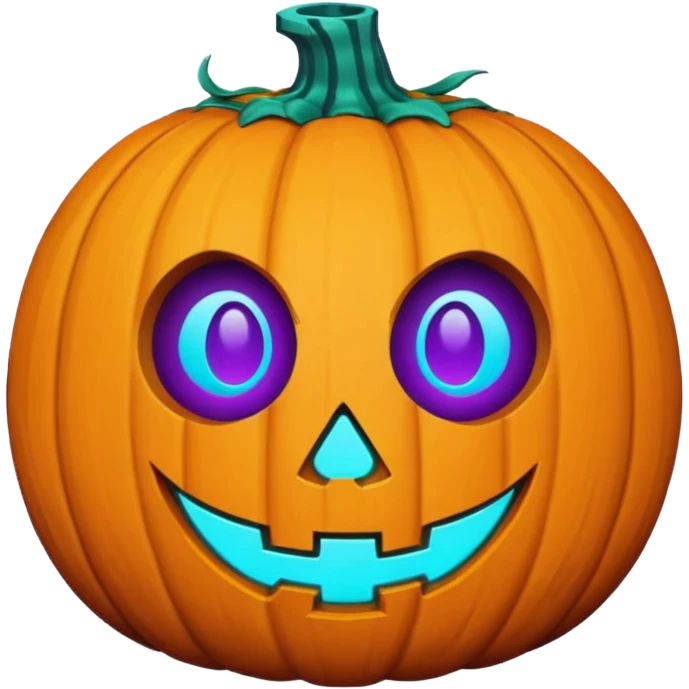 futuristic glowing jack-o-lantern emoji face, only purple and cyan carved glow, dark background emoji