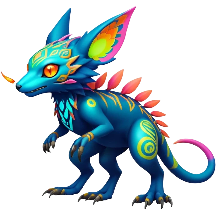 Tropical futuristic lush warm-colored colorful neon Fakémon-Digimon-Trico-Vernid-creature emoji