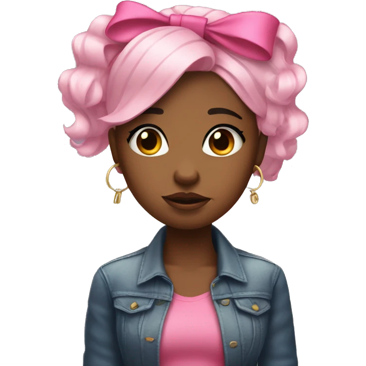 Stylish black girl crying with pink bow on her hair and stack of money on one of her hands emoji