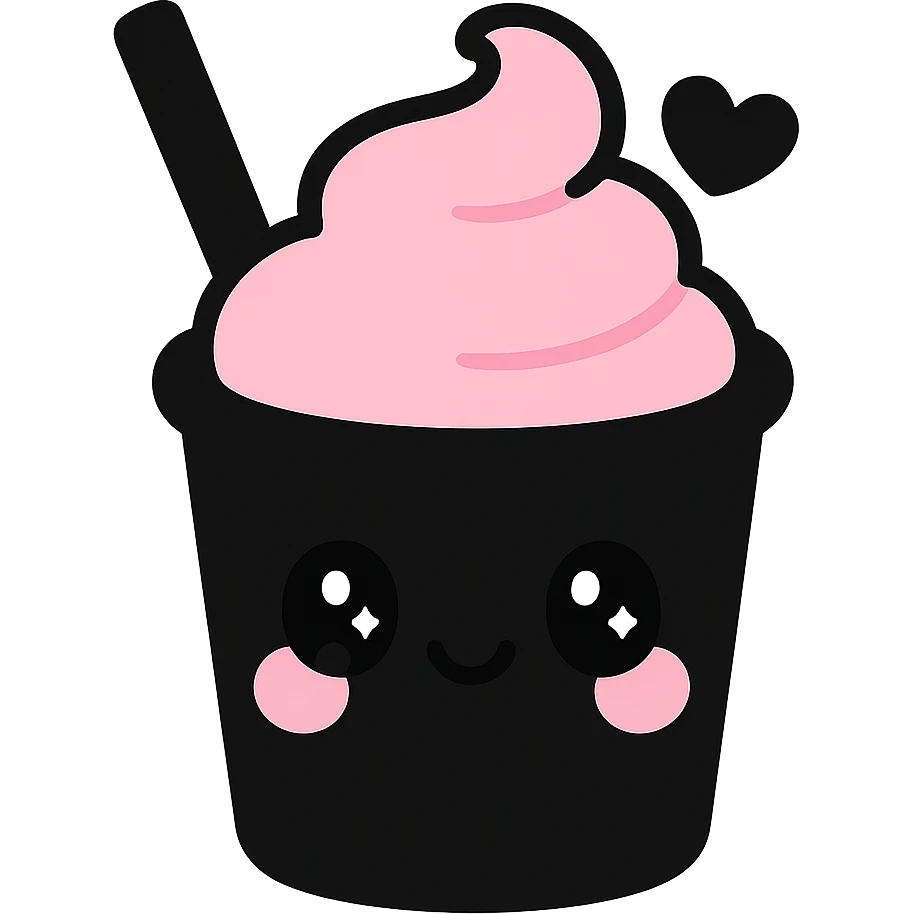 gothic milkshake, black and pink, kawaii style emoji