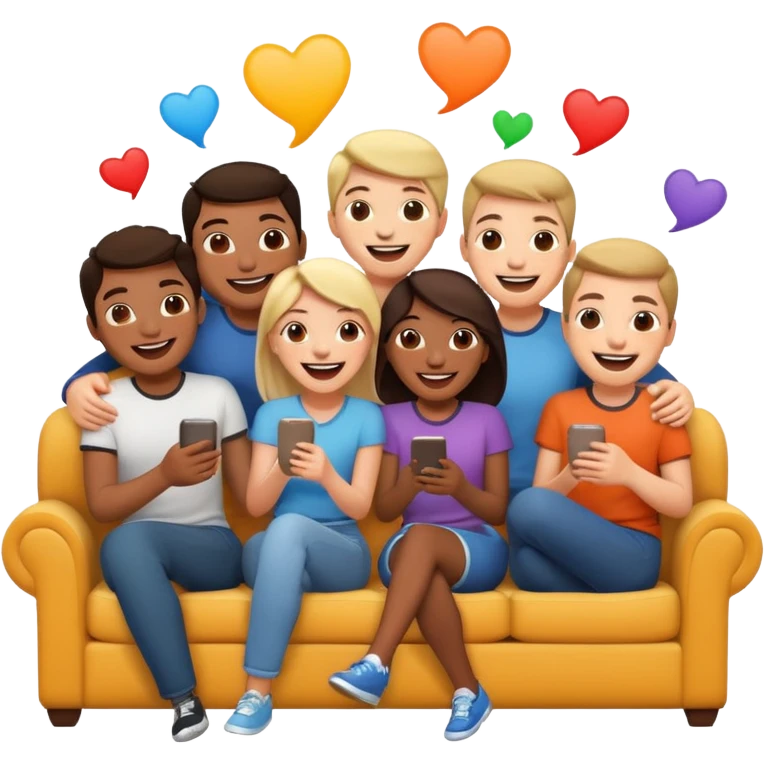 group of friends on couch laughing emoji