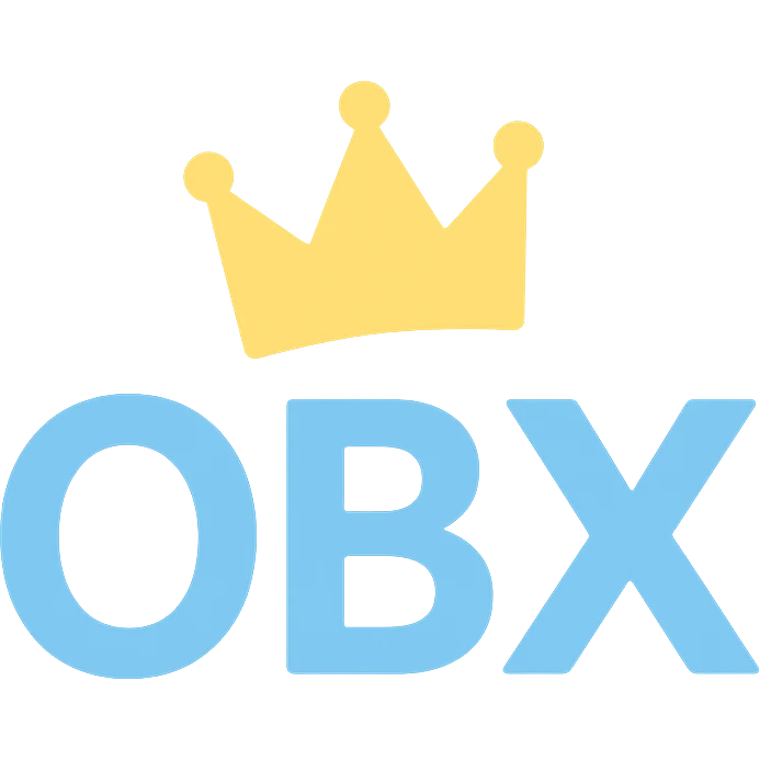 OBX letters with a tilted crown on top emoji