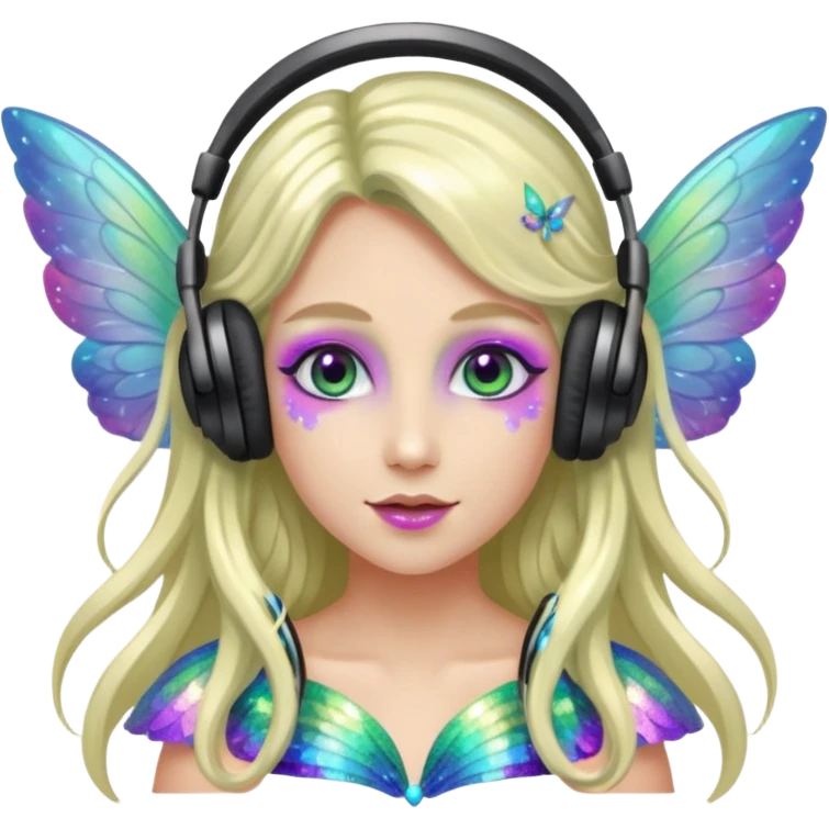 long haired make glitter makeup fairy wearing headpones wing wings
 emoji