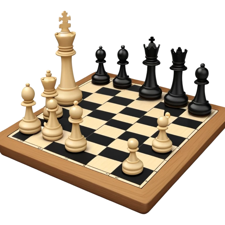 A chessboard with a few strategically placed pieces, including a king, queen, and pawns. The scene highlights the classic black and white squares of the board, emphasizing strategy and thoughtfulness in the game of chess. emoji