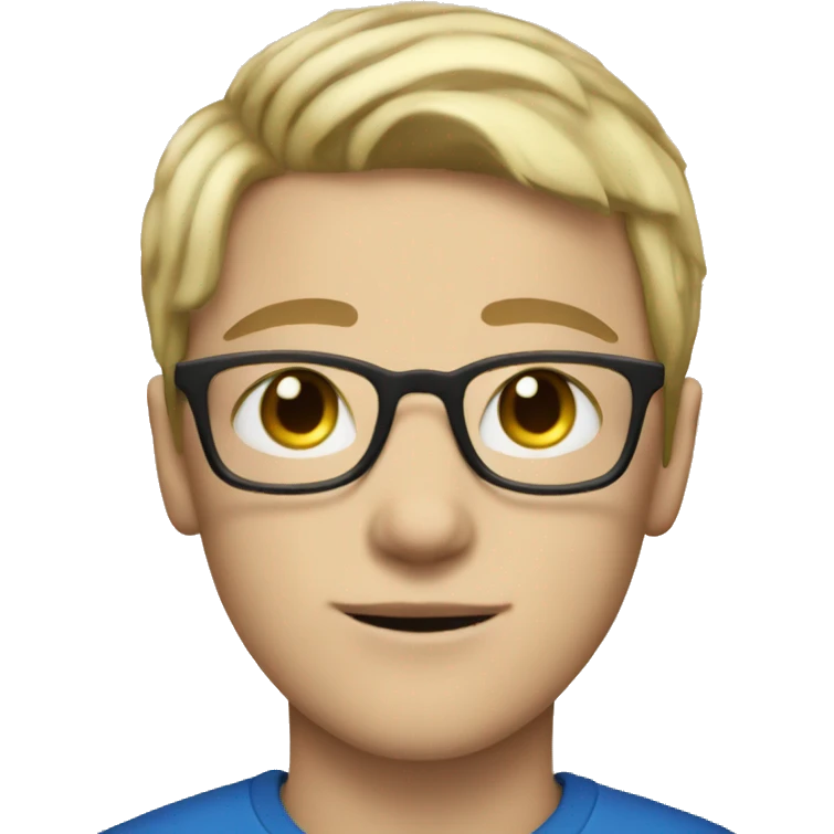 Blonde teen boy with medium short hair and middle Part,blue eyes, round Glasses emoji