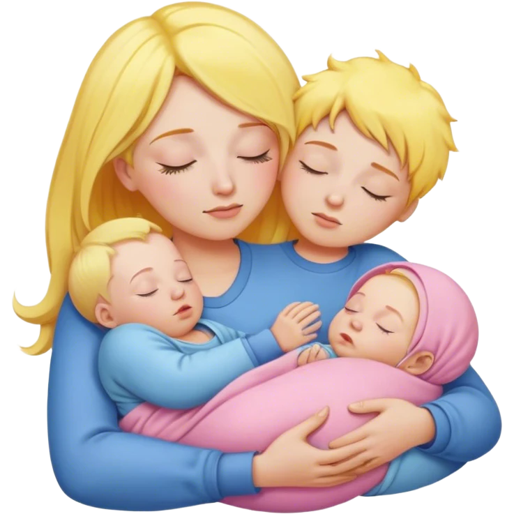 Mother holding baby, mother with yellow hair and pink clothes, baby in blue clothes is sleeping emoji