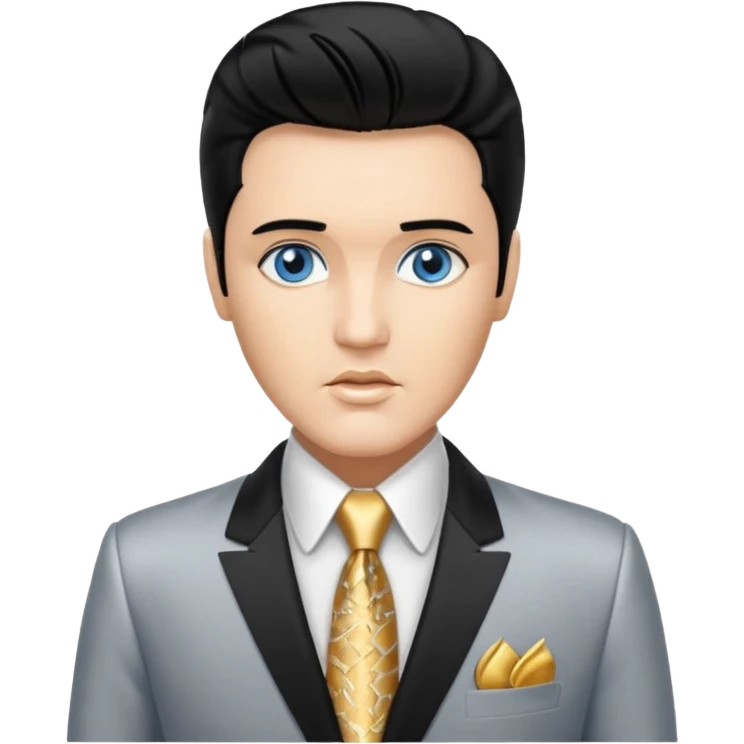 Elvis Presley with Blue eyes, black hair, silver  and gold suit emoji