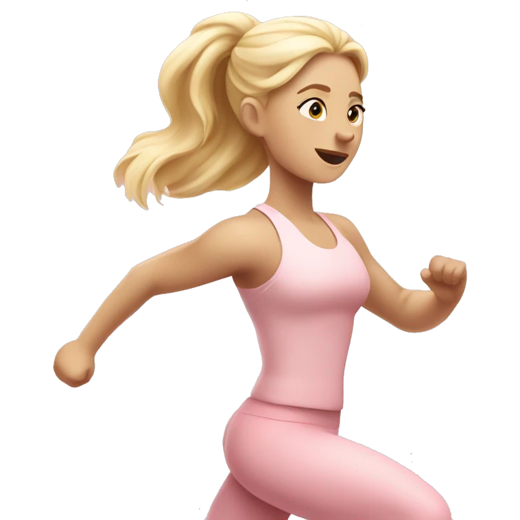 blonde yoga girl with white skin running on treadmill in pastel pink clothes emoji