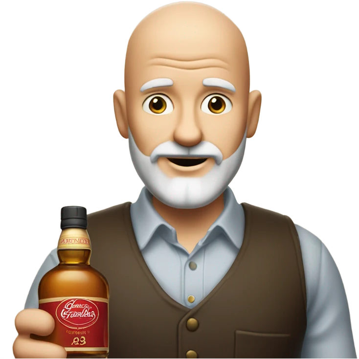realistic meme of bald man with white short bart, with Glenfarclas 35yo emoji