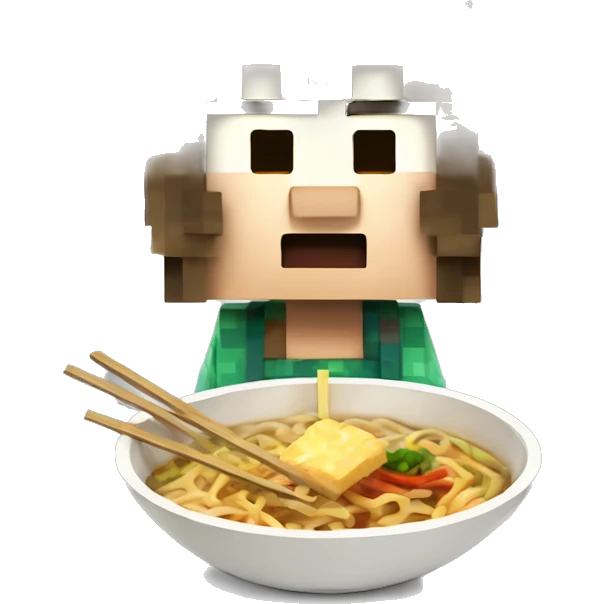 Personnage Minecraft qui mange des ramen emoji