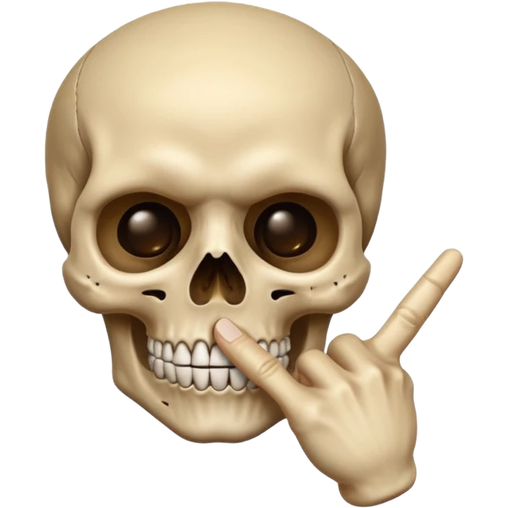 skull making a shushing gesture, finger to mouth, expressive face emoji