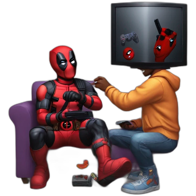 Deadpool plays PlayStation with Goku  emoji