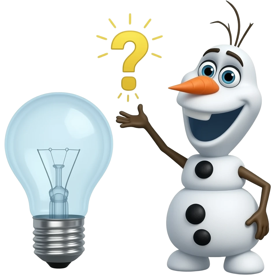olaf with question mark light bulb beside him like he is thinking emoji