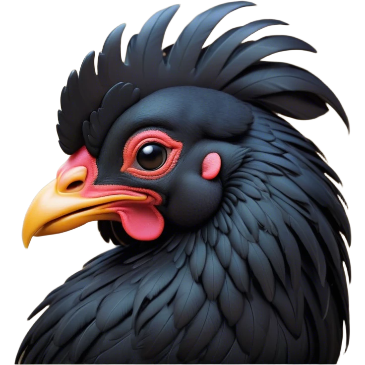 Meme-Worthy Cute Sleeping Black Rooster Portrait Emoji, Head resting peacefully with a contented smile, showcasing a robust build and a luxuriously soft pure black plumage, eyes shut in a serene, restful nap, Simplified yet hilariously adorable features, highly detailed, glowing with a soft, drowsy light, high shine, relaxed and utterly lovable, stylized with an air of playful laziness, bright and heartwarming, soft glowing outline, capturing the essence of a comically sleepy rooster, so meme-worthy it feels like it could instantly become the next viral sensation of adorable slumber! emoji