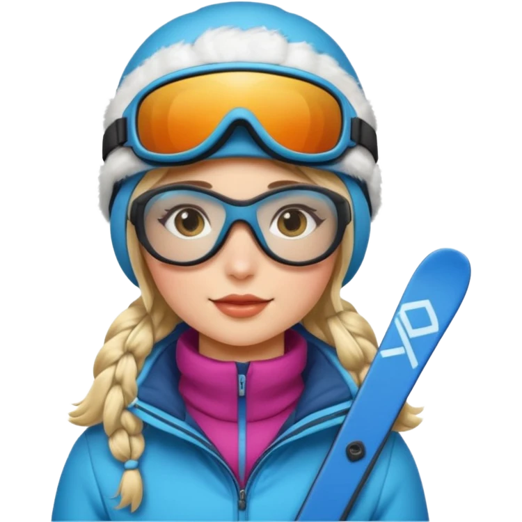Winter clothes girl with skiing glasses potraiot  emoji