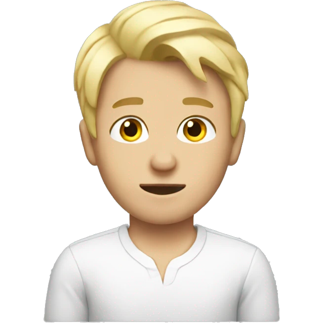 A boy with combed blonde hair with a shirt that says gets no hoes emoji