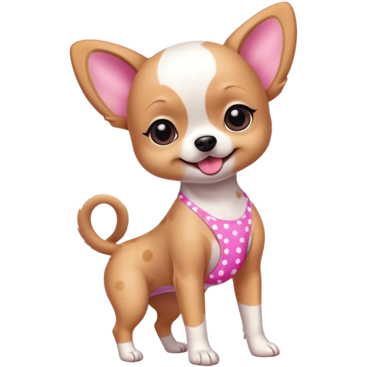 Little wringer dog doing a heel click with a pink polka dot bikini emoji