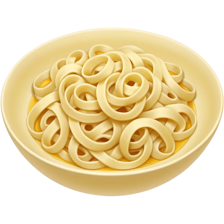 loose tangle of pale yellow cooked noodles with soft glossy texture and natural curves, strands slightly twisted and overlapping, freshly prepared dish, no bowl chopsticks or sauce, apple emoji style, soft lighting, subtle shadows, emoji scale emoji