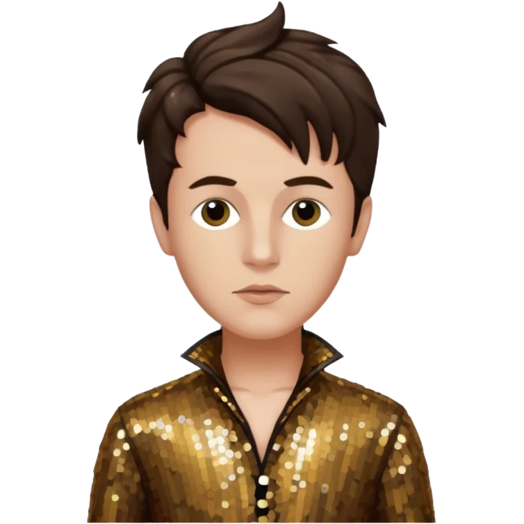 Arthur Rimbaud with dark brown hair, bronze sequin outfit  emoji