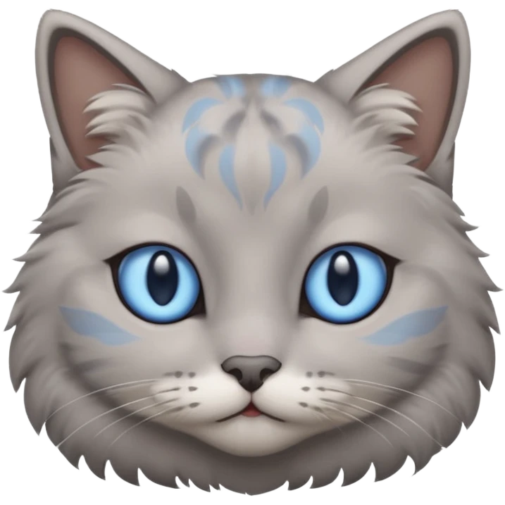 a gray cat with blue eyes on its FOREHEAD emoji