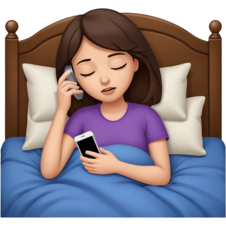 generate a girl brunette sleeping in bed.Her phone ringing emoji