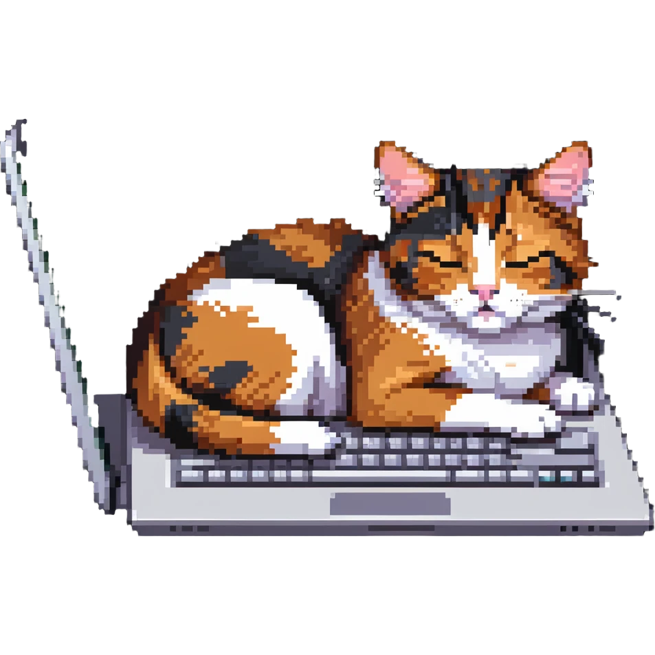 cute calico cat sleeping on computer emoji