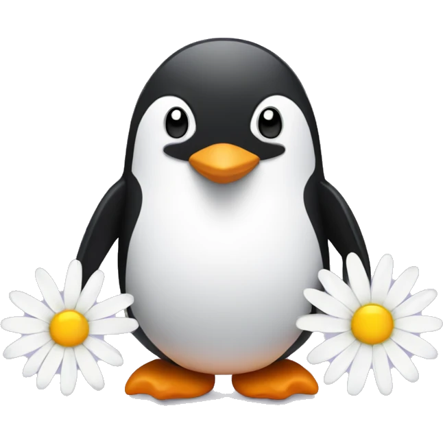 Penguin with daisy flowers emoji