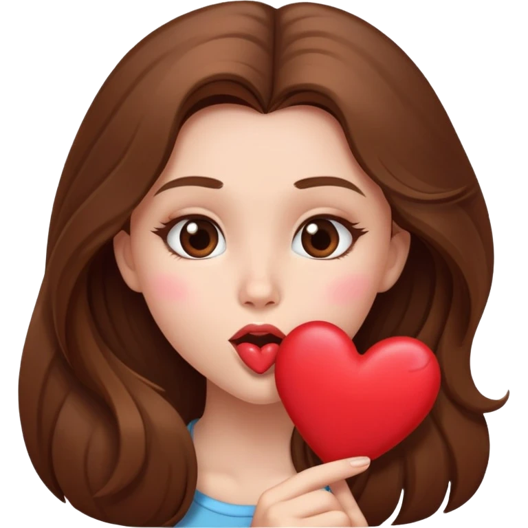 girl with long brown hair blowing a heart kiss emoji