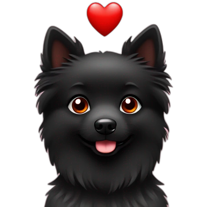 Little black spitz with red heart emoji