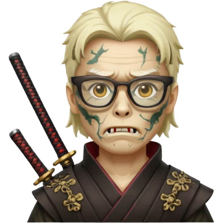 zombie samurai with glasses, highlight the glasses, more visible glasses emoji