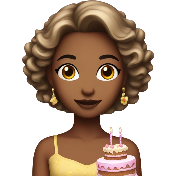 Beautiful girl with a dress on with a birthday cake  emoji