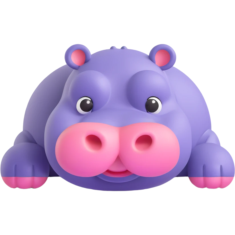 3D emoji style hippo, full body, lying down, simple and cute, round features, expressive eyes emoji