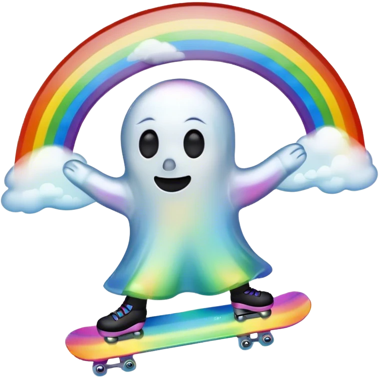 ghost emoji skating under a rainbow  emoji