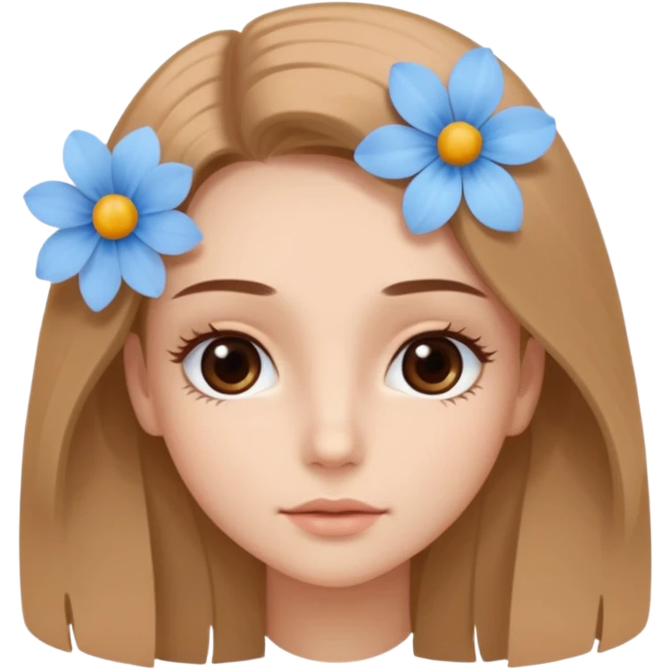 Cheveux un peu plus clair des cils moyen et des sourcils clair des cheveux plus long et une fleur bleu clair emoji