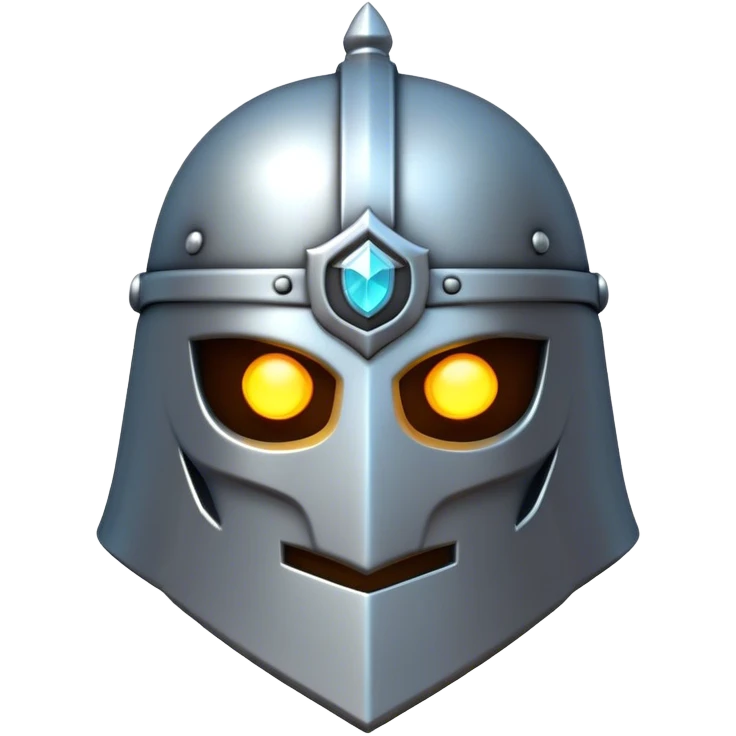 Clash of Clans aesthetic: Cinematic Playful 3D Isometric steel helm Emoji, rendered in a 3D vector-style similar to standard emojis with minimal shading and bold, simplified shapes. A compact, distinct form with signature details, softly glowing with a fantasy RPG magic charm. Simplified yet unmistakably iconic, highly detailed and consistent, glowing with a soft radiance and high shine. Stylized with a touch of heroic grandeur and a soft glowing outline, capturing the essence of a beloved gaming relic with a friendly, playful manner! emoji
