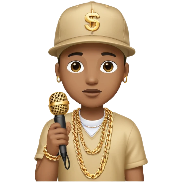 cool rapper character with microphone, gold chain, and cap emoji