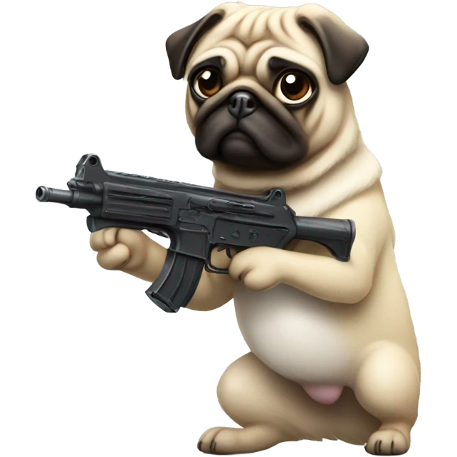 Pug shooting machine gun emoji