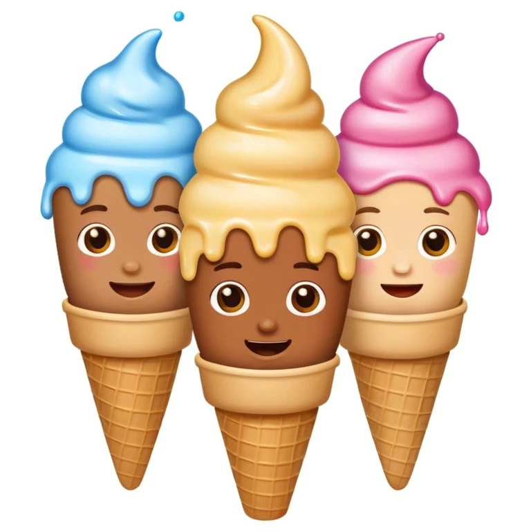happy children with melting ice cream cones emoji