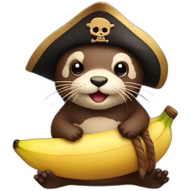 cute otter disguised as a pirate in a cake of banana emoji