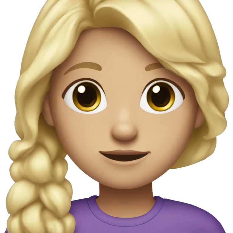Girl with blonde hair and a purple shirt and blue green eyes emoji
