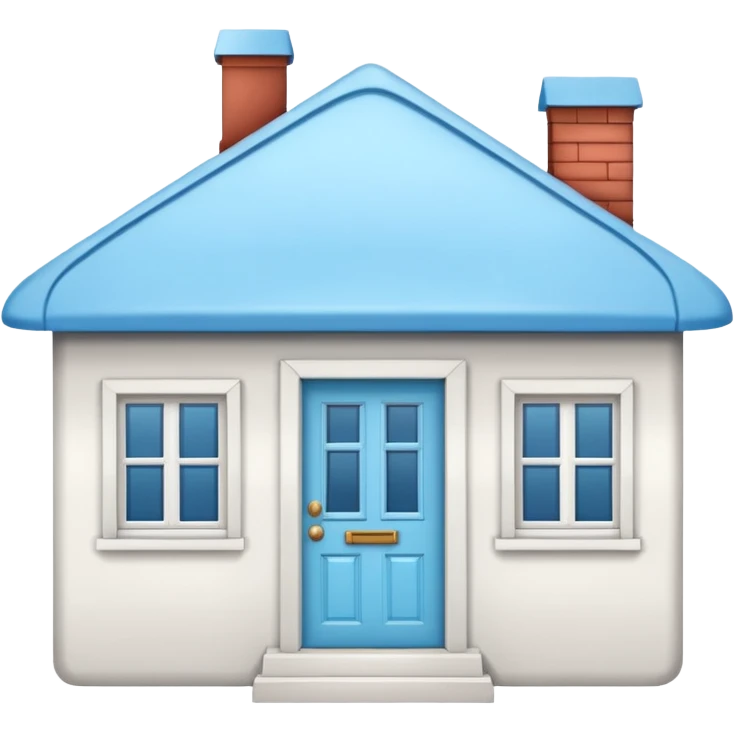 the front view of a mini house with a sky blue roof and white walls (2d) emoji