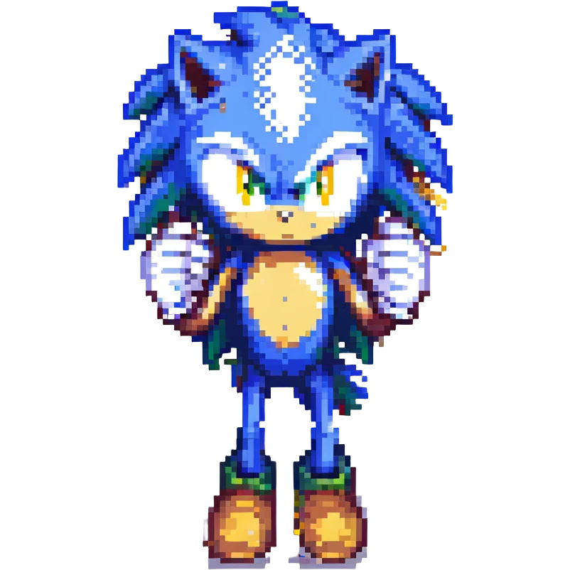 Change Sonic's eyes to yellow, keep pixel art style, no background emoji