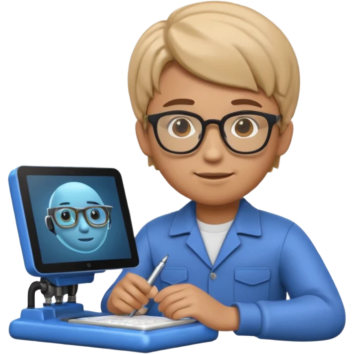 A 3D emoji with a Memoji style that the depicts a person who is learning to become a mechatronic as his highchool extended profile. He is a young boy in a highschool age. emoji