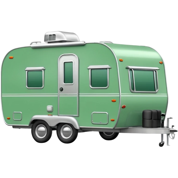 Shasta trailer, colored all green, the same green shade as movie trailer green preview card, light grey tires and grey hitch emoji