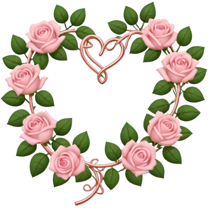 heart shape rose gold vine with pastel pink roses border emoji