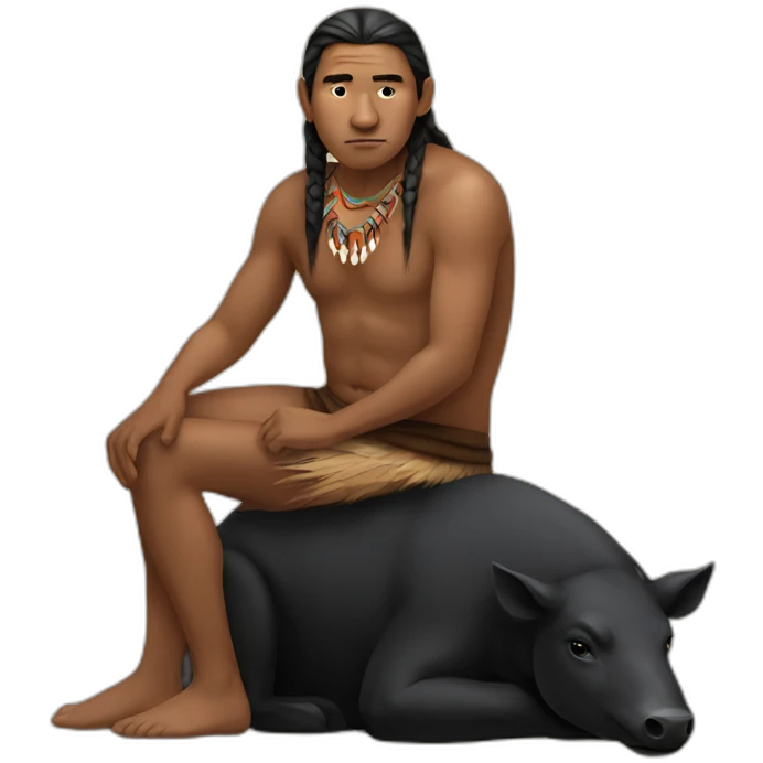 indigenous man sitting on a black boar emoji