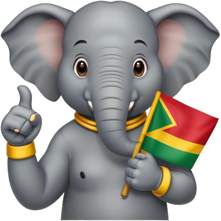 a sporting elephant with the Guinean flag in hand and making a like sign emoji