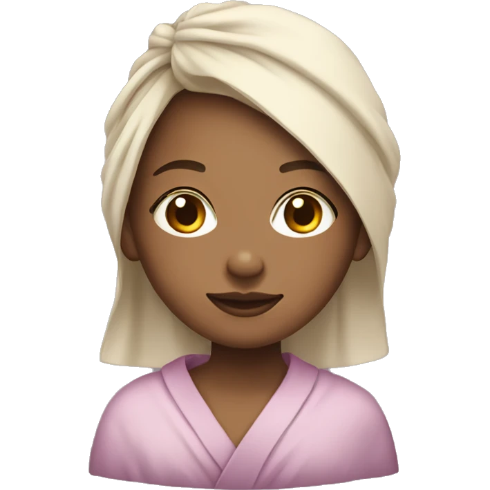 Girl with light skin in robe with hair wrapped in towel emoji